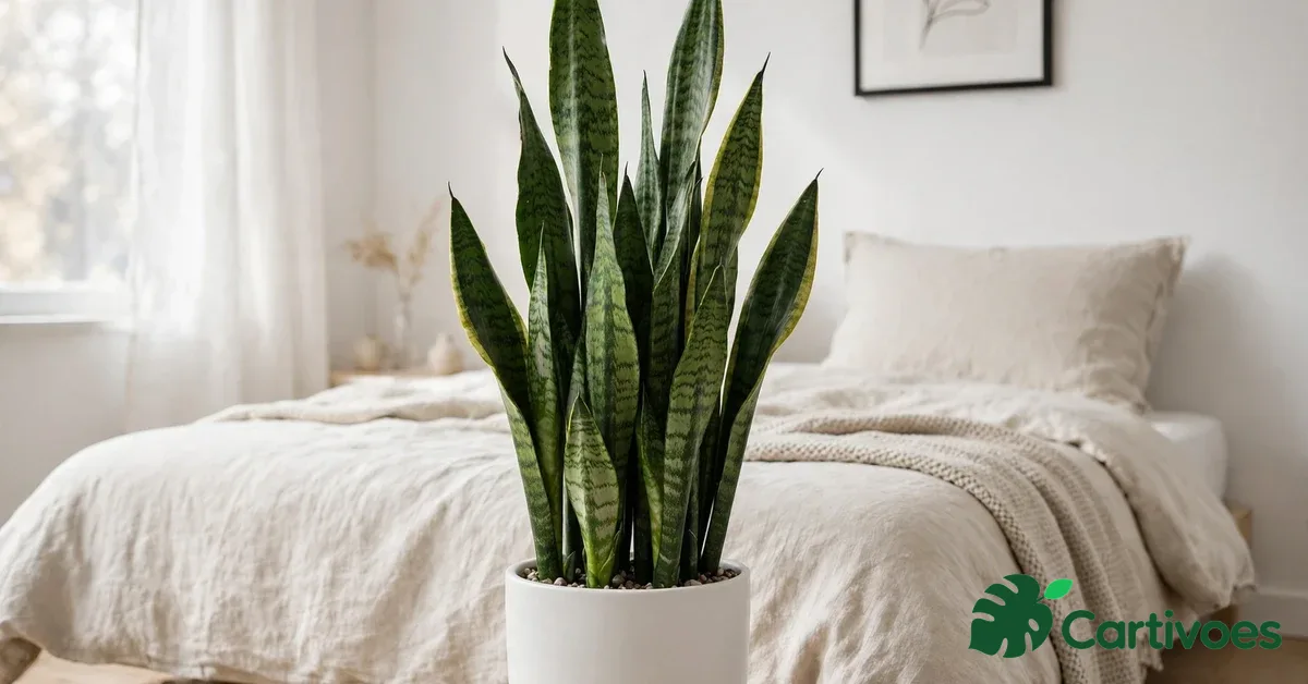 Snake plant with tall green leaves in a white pot